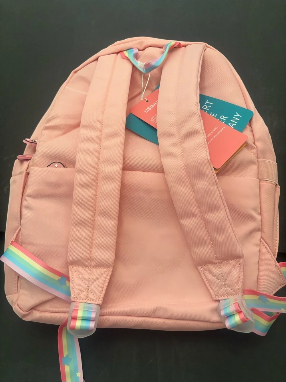 Kids Pink with purple pockets Backpack with Rainbow Accent